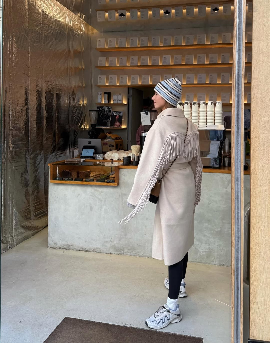 Morning pit stop <3 Love this coat from Maje- currently on sale! 

 #LTKgrwm #LTKootd #LTKTravel