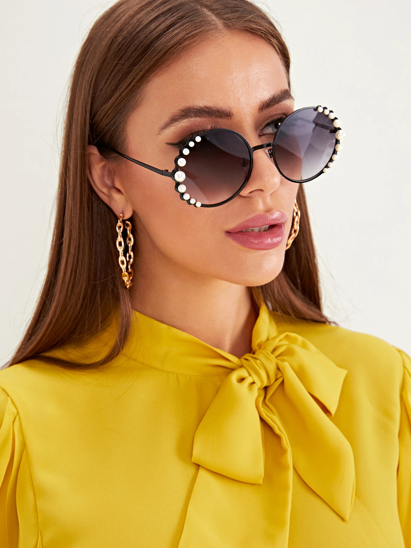 Faux Pearl Decor Round Frame Sunglasses | SHEIN