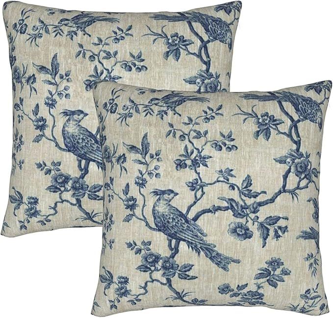Worldwood 18 X 18 French Toile Throw Pillow Covers, Vintage Novelty Blue Toile De Jouy Ticking Sh... | Amazon (US)