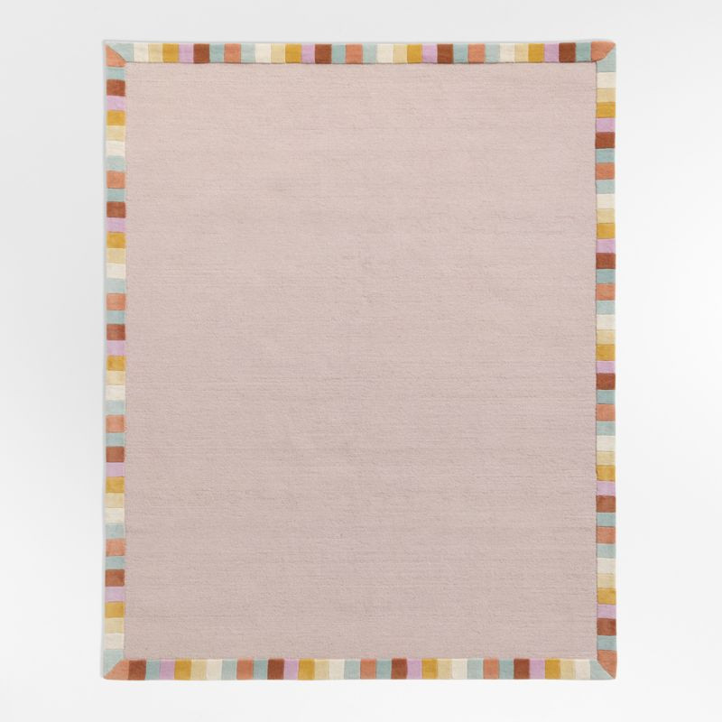 Checker Border Lilac Rose Kids Area Rug 5x8 | Crate & Barrel