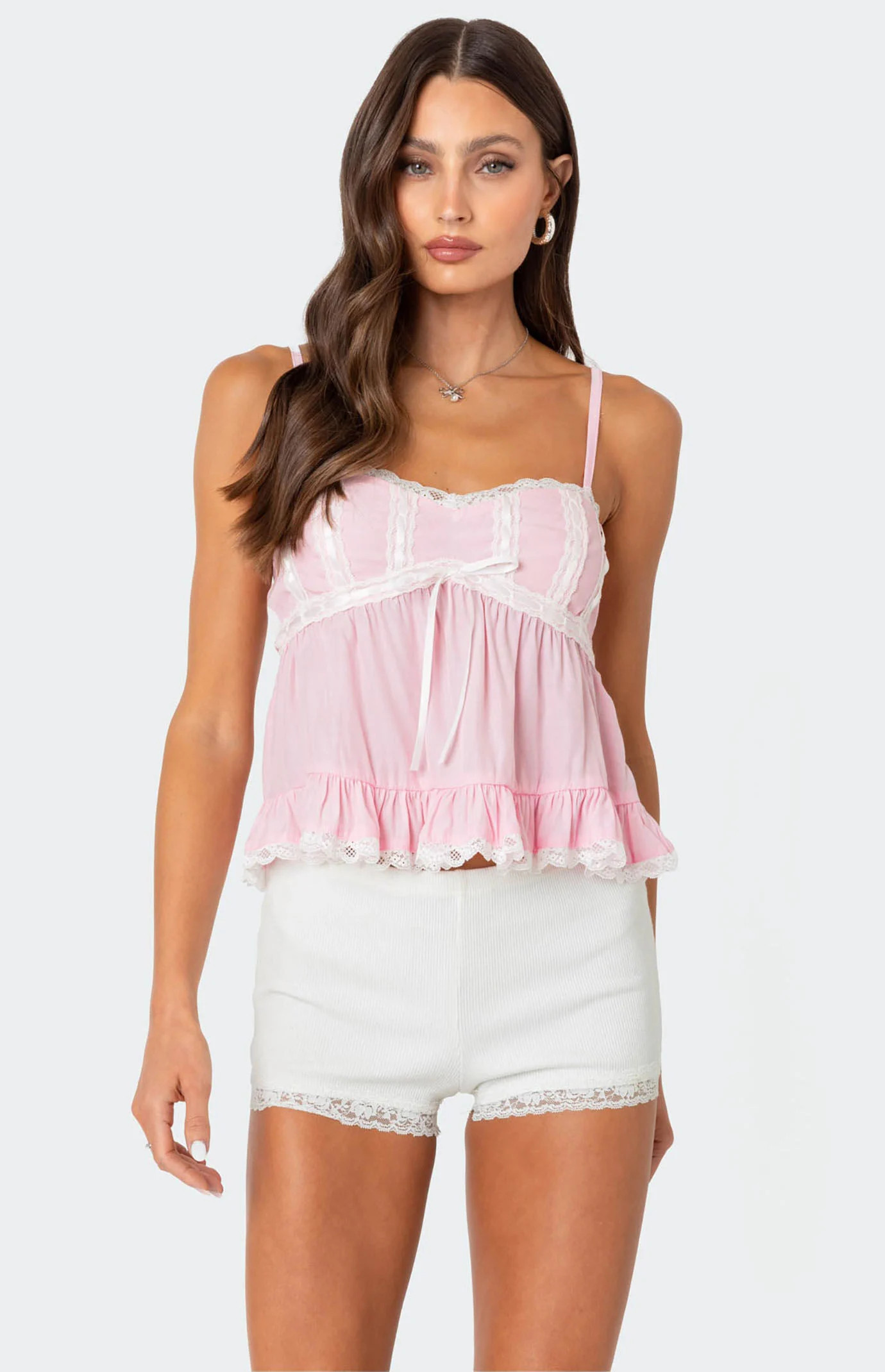 Edikted Women's Lace Trim Babydoll Tank Top in Pink - Size Small | PacSun