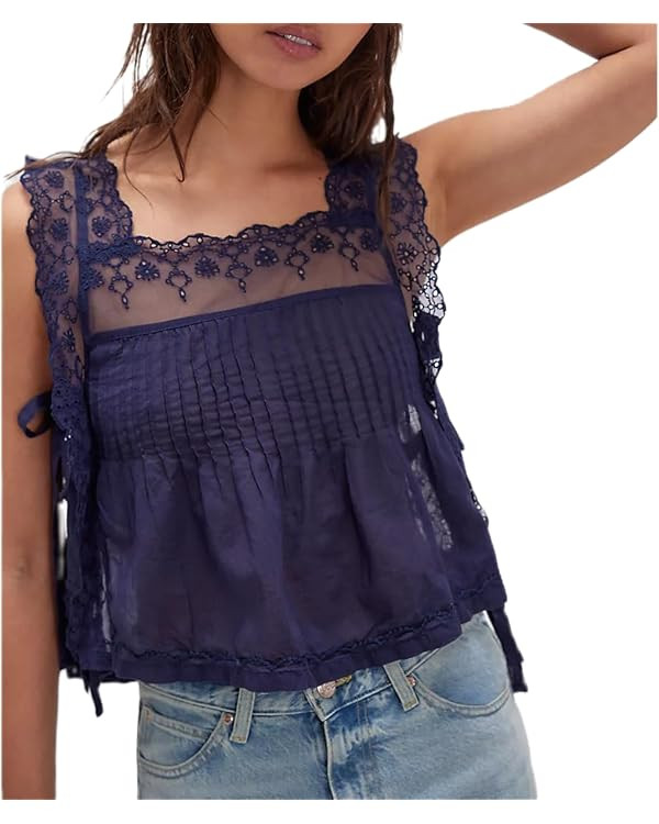 Tie Side Embroidery Flower Tank Tops for Women | Amazon (US)