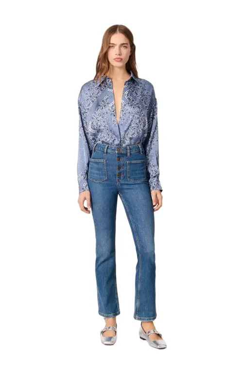 maje Flowing printed shirt in Blue Bandana Print at Nordstrom, Size Medium | Nordstrom