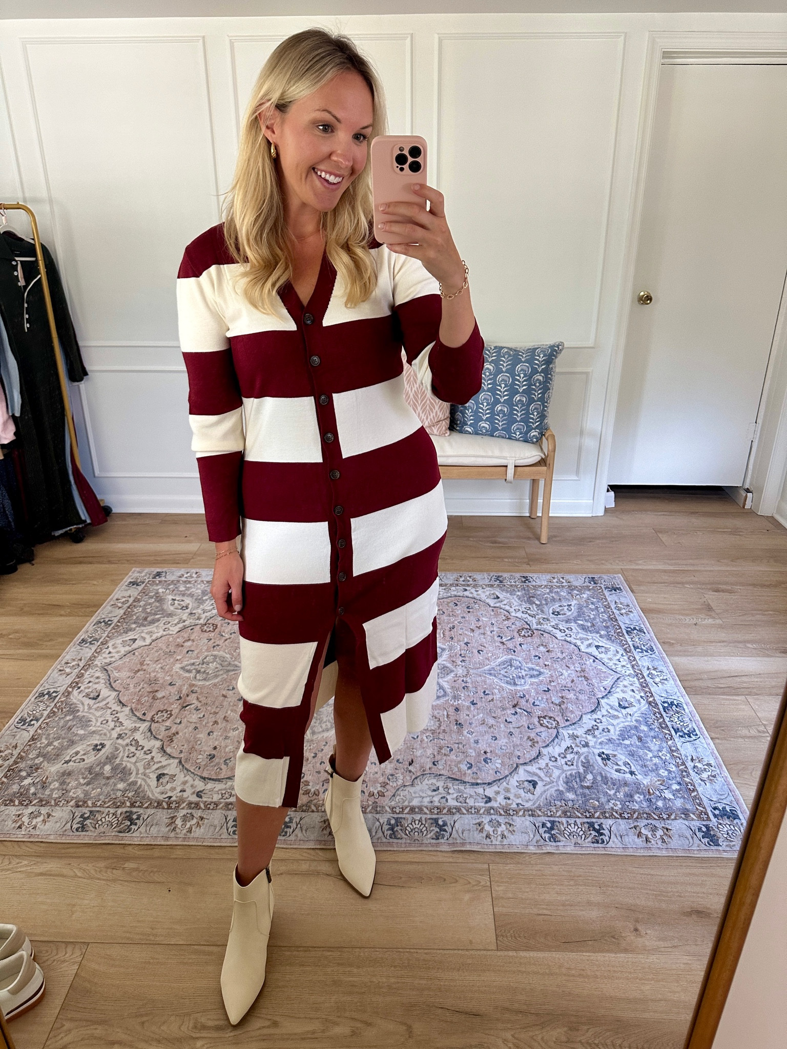 Striped sweater dress - fall outfit - date night dress - wearing a large 

#LTKSeasonal #LTKMidsize #LTKStyleTip