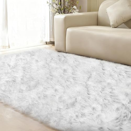 ORINOVA Gray and White Area Rug 6x9 Rugs for Bedroom Fuzzy Plush Large Sheepskin Washable Fluffy Fur Rug for Living Room Nursery Rug | Amazon (US)