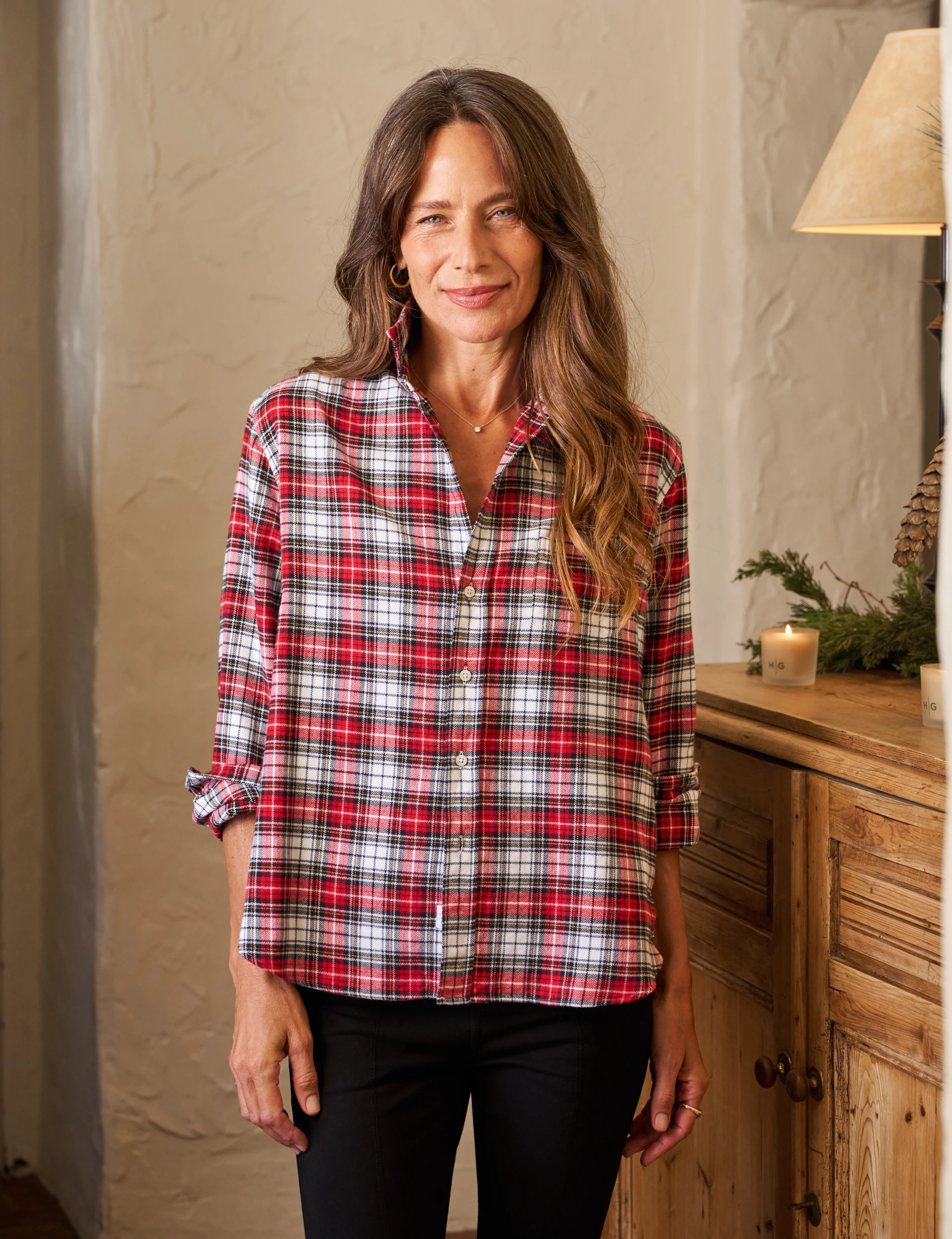 EILEEN Red and Black with White Plaid, Italian Flannel | Frank & Eileen