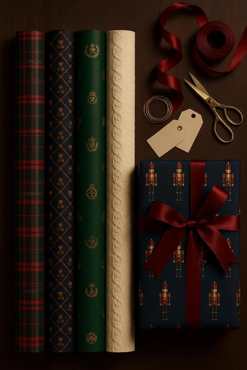 Nutcracker Christmas Wrapping Paper | Navy & Red Luxury Gift Wrap | Ralph Lauren Inspired - Etsy | Etsy (US)