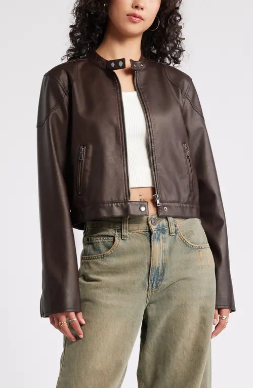 BP. Faux Leather Jacket in Brown at Nordstrom, Size Large | Nordstrom