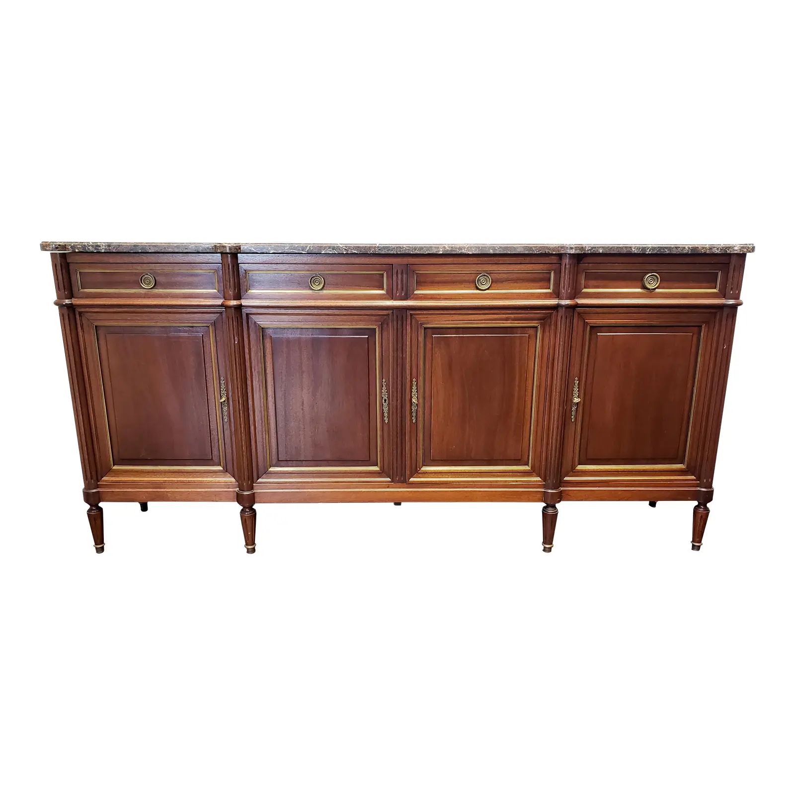 Antique French Louis XVI Style Marble and Mahogany Buffet Sideboard | Chairish