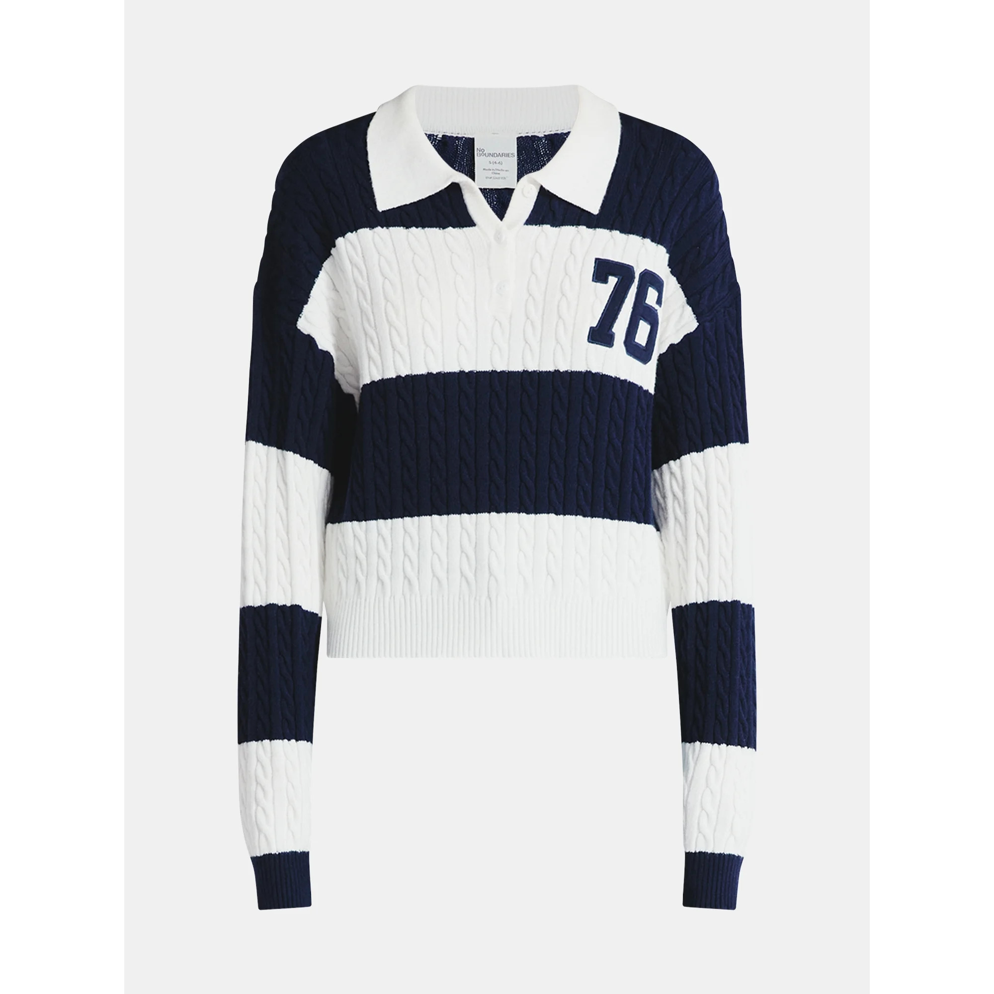 No Boundaries Cable Knit Collared Pullover, Women's | Walmart (US)