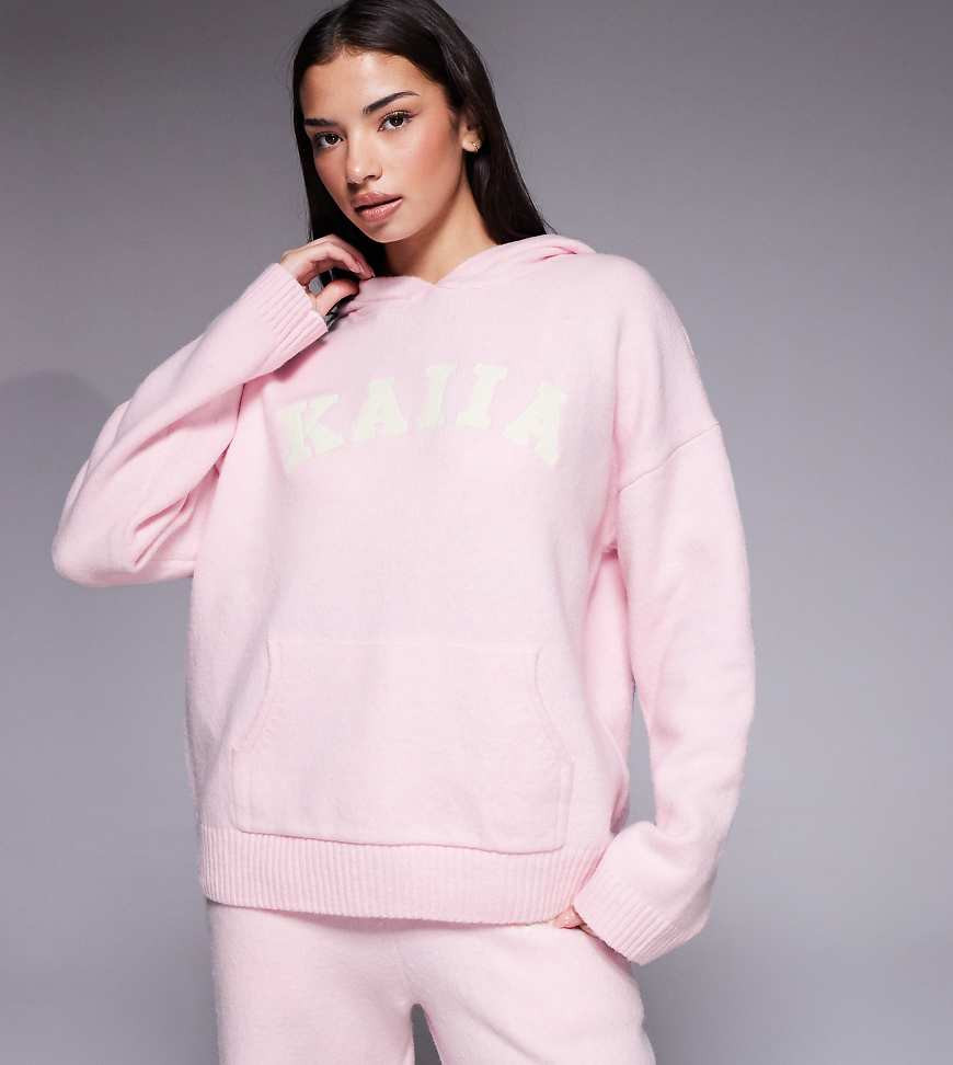 Kaiia wool feel knit embroidered logo hoodie in pink - part of a set | ASOS (Global)