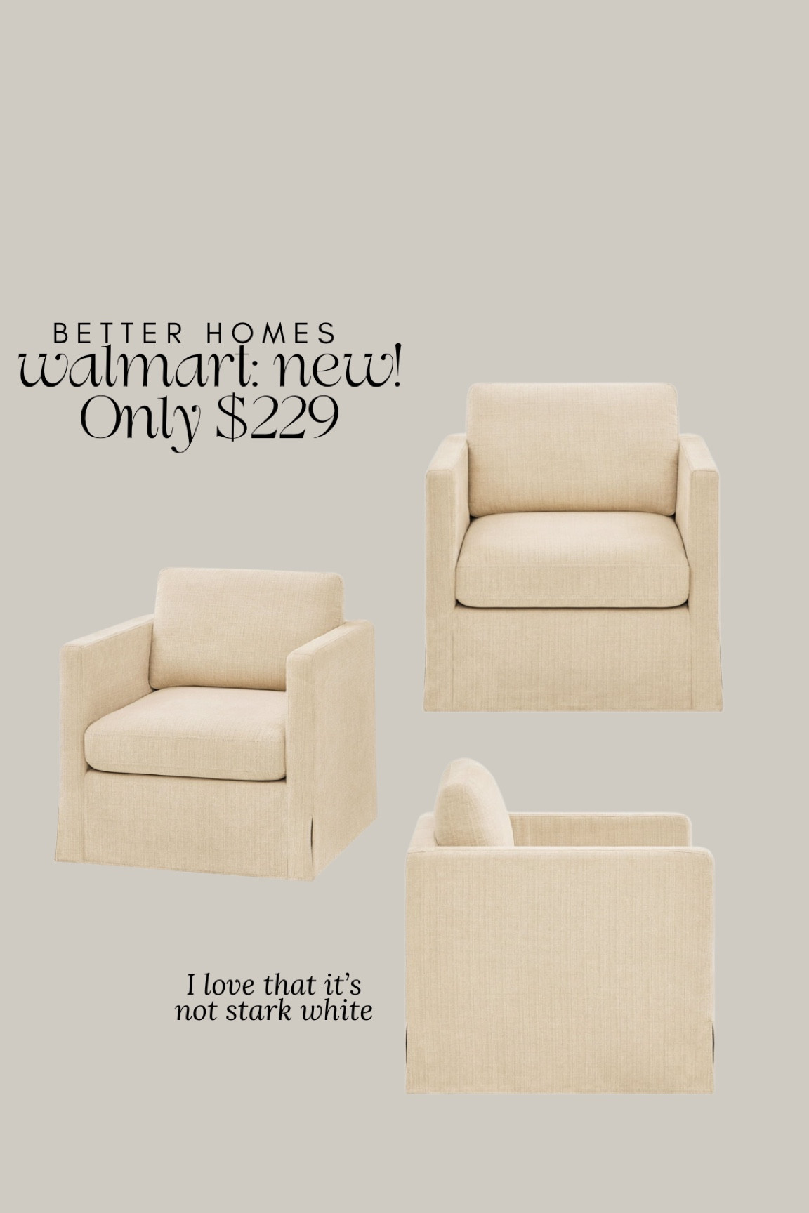 I’m actually considering buying this for a bedroom it’s only $229 from Walmart. I love that it’s not stark white. It’s a pretty cream color, look for less designer chair.

#LTKHome #LTKSaleAlert #LTKStyleTip