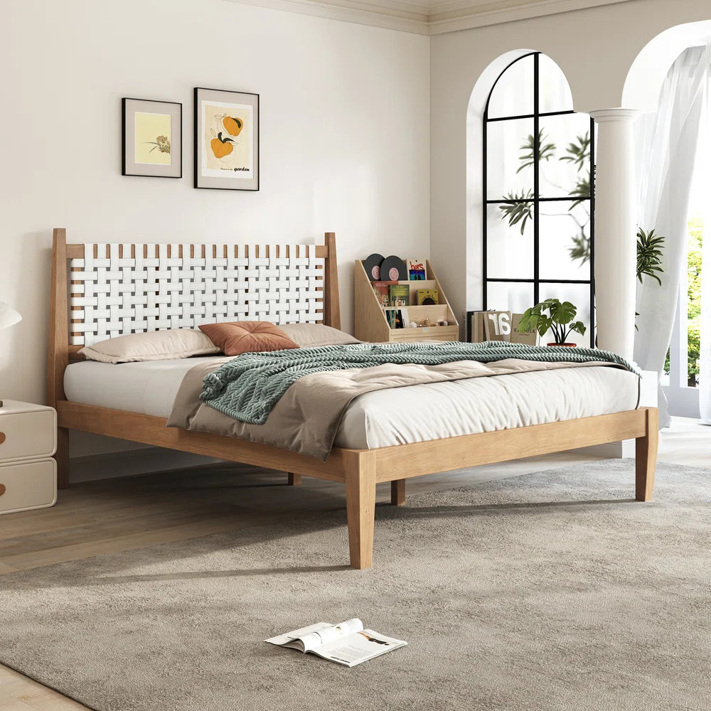 Brock Queen Size Platform Bed With A Leather Woven Headboard | Wayfair North America
