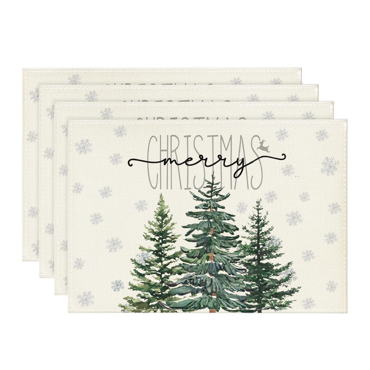 Artoid Mode Beige Pine Tree Snowflake Merry Christmas Placemats Set of 4, 12x18 Inch Seasonal Win... | Amazon (US)
