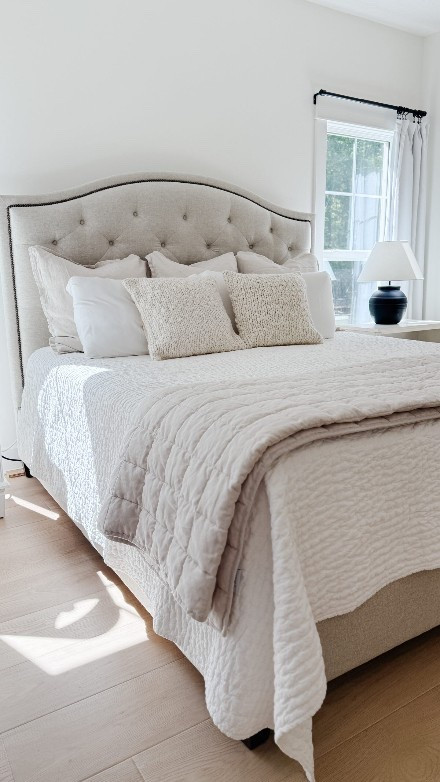 My Bedroom Bedding Refresh: How I Style Our Bed For A Warm Spring and Hot Summer

Bamboo sheets set, cotton quilt, euro shams, decorative pillows, nightstands, lamps, tufted bed

#LTKHome