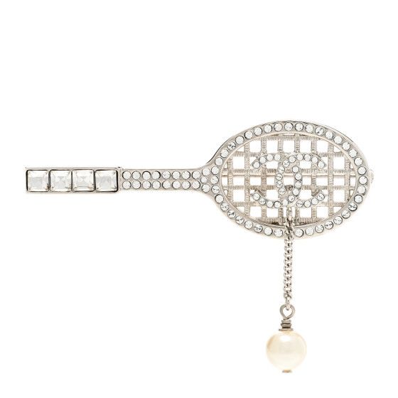 Pearl Crystal CC Tennis Racket Brooch | FASHIONPHILE (US)