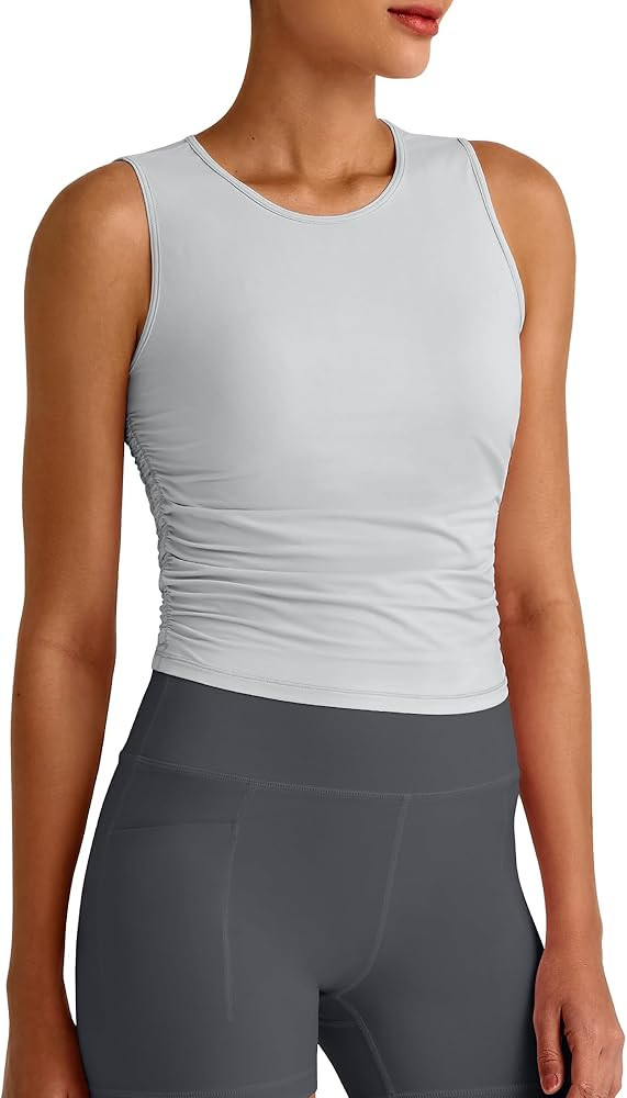 G4Free Lightbreeze Workout Tank Tops for Women Side Ruched Sleeveless High Neck Crop Top Summer A... | Amazon (US)