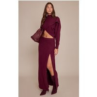 Burgundy Wrap Knit Maxi Skirt | PrettyLittleThing IE