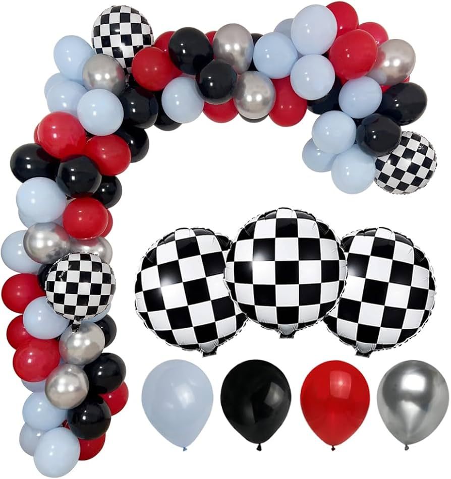 93Pcs Race Car Balloon Garland Kit Racing Car Theme Birthday Party Decorations Black Red Blue Bal... | Amazon (US)