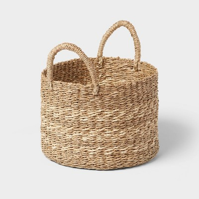 Woven Round Seagrass and Palm Leaf Striped Basket - Brightroom™ | Target