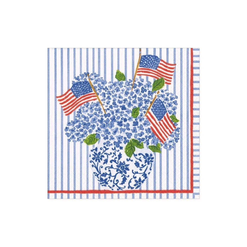Caspari American Flags and Hydrangeas Paper Cocktail Napkins, Two Packs of 20 | Amazon (US)