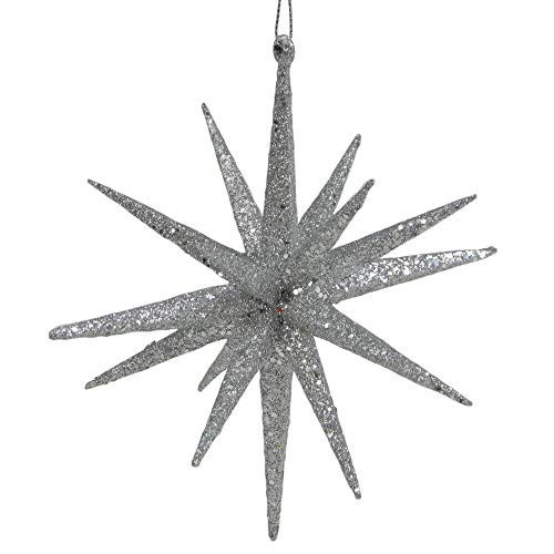 Northlight Sparkling Glitter Starburst Hanging Christmas Ornament - 6" - Silver | Amazon (US)
