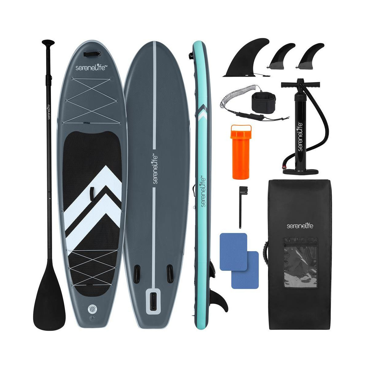 Inflatable Stand-Up Paddle-Board with Double-Action Hand Pump, 3-Piece Aluminum Paddle, Leash, Removable Fin + 2 Side Fins - Black | Macy's