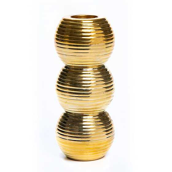 Ribbed Triple Sphere Candle Holder - Gold | MacKenzie-Childs