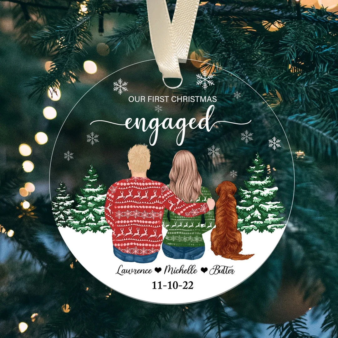 Engaged Ornament, Engaged Christmas Ornament 2023, Couple and Pets Ornament, Engagement Gifts, Ch... | Etsy (US)