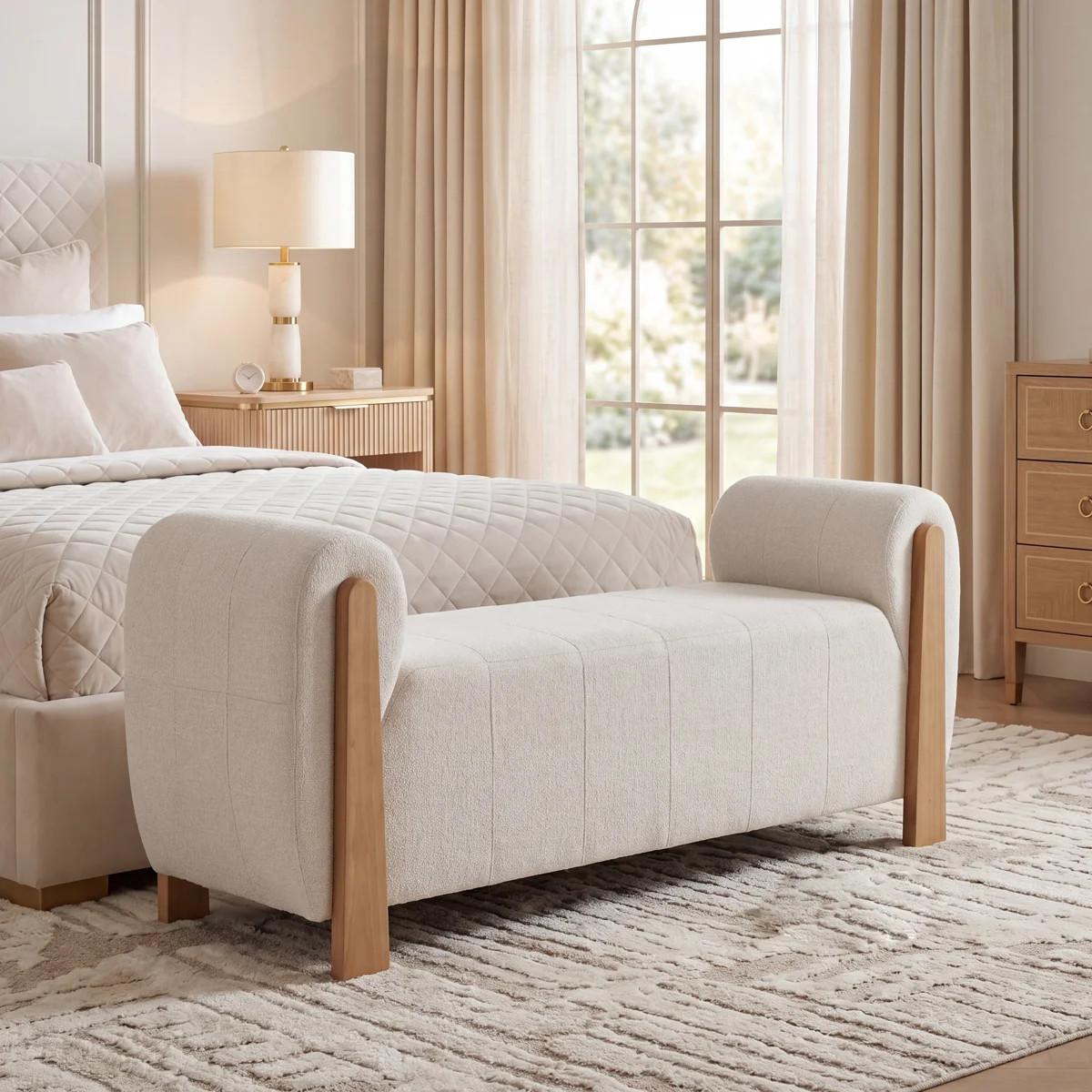 Upholstered Bench With Solid Wood Legs, Living Room Bench | Wayfair North America