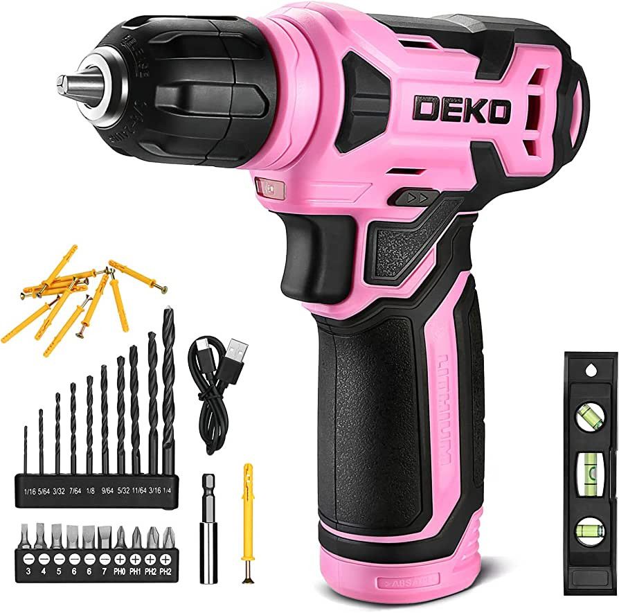 DEKO 8V Cordless Drill, Drill Set with 3/8"Keyless Chuck, 42pcs Acessories, Built-in LED, Type-C ... | Amazon (US)