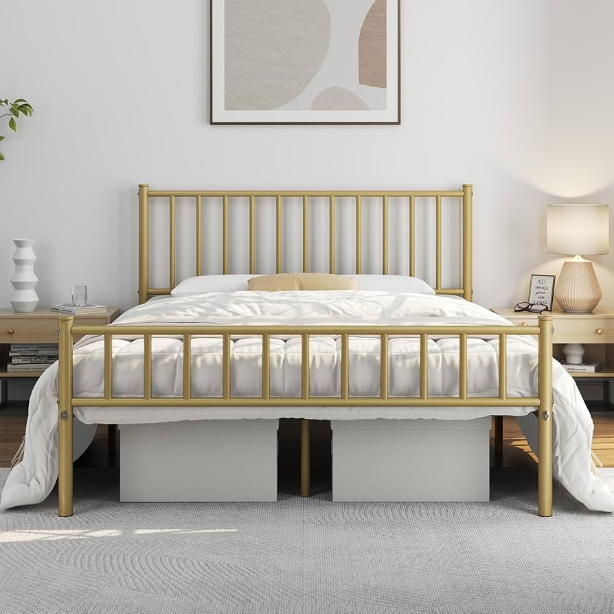 Yaheetech Queen Size Bed Frame Metal Platform Bed Frame Mattress Foundation with Spindle Headboar... | Amazon (US)