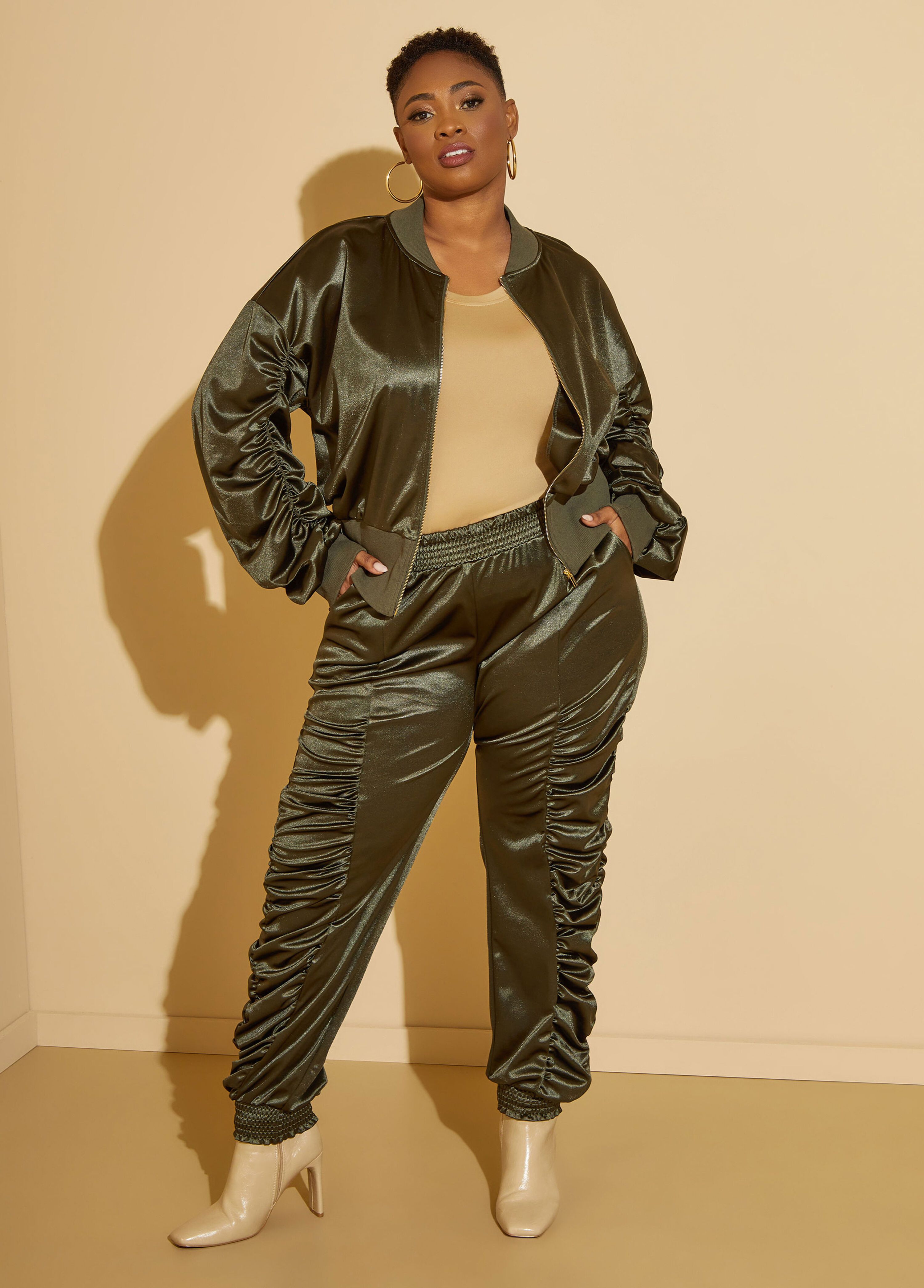Ruched Satin Joggers | Ashley Stewart