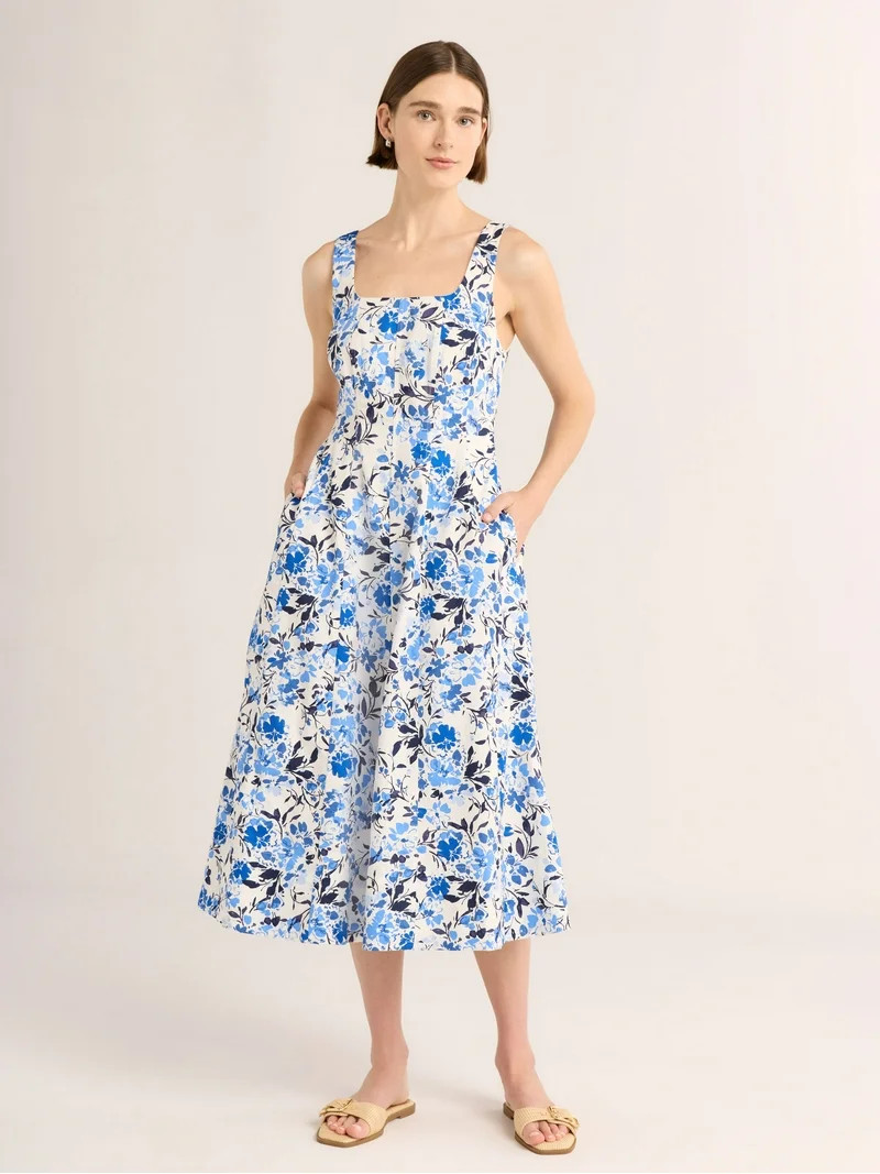 Free Assembly Women's Sleeveless Square Neck Cotton Midi Dress, Sizes XS-XXL | Walmart (US)