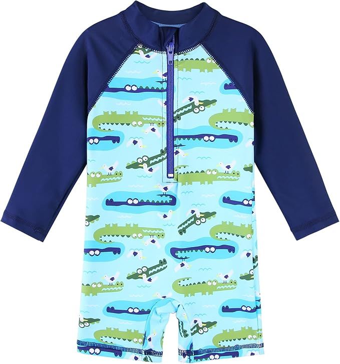 HUAANIUE Baby/Toddler Boy Swimsuit Rashguard Swimwear Long Sleeve One-Piece | Amazon (US)