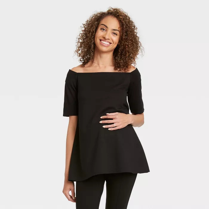 The Nines by HATCH™ Maternity Elbow Sleeve Off the Shoulder Ponte Top Black | Target