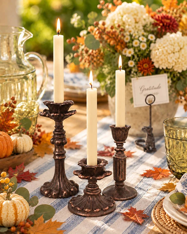 Distressed Ornate Floral Taper Candle Holders, Set of 3 | Decor Steals