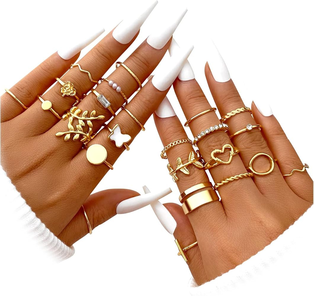 ÌF ME 24 Pcs Gold Vintage Knuckle Rings Set for Women Girls, Boho Dainty Stackable Midi Finger R... | Amazon (US)