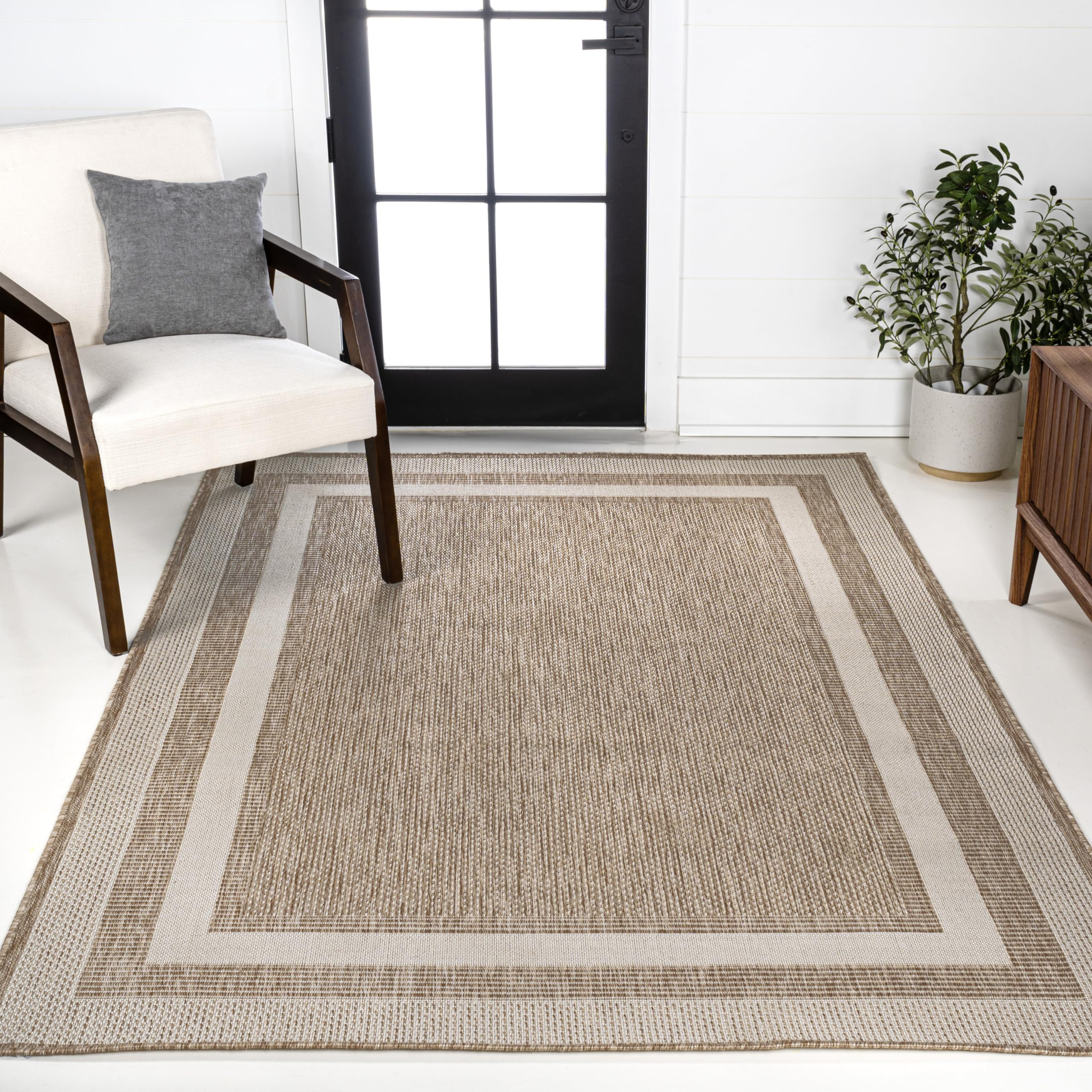 JONATHAN Y TSN209A-4 Dover Classic 3-Stripe Border Beige/Cream 4 ft. x 6 ft. Indoor/Outdoor Area ... | Amazon (US)