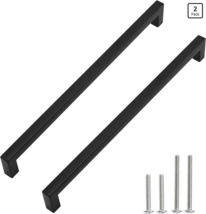 Matte Black Square Drawer Pulls, 2 Pack 12-3/5 Inch Stainless Steel Kitchen Cupboard Handles, 320... | Amazon (US)