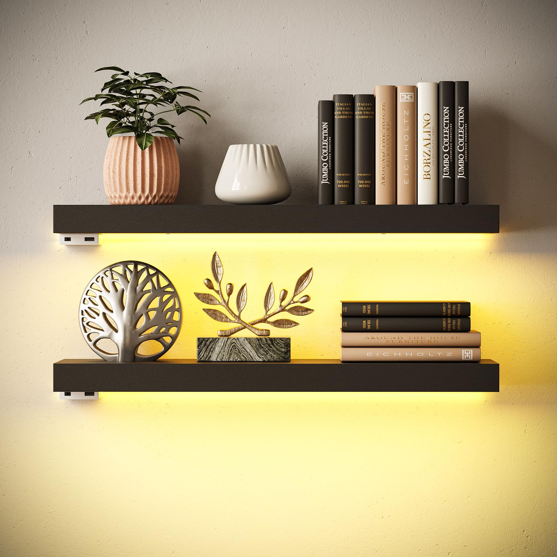 BAMEOS Floating Shelves with LED, 24" W x 6" D Display Wall Shelf, Decor Wall Mounted Shelves, Se... | Amazon (US)