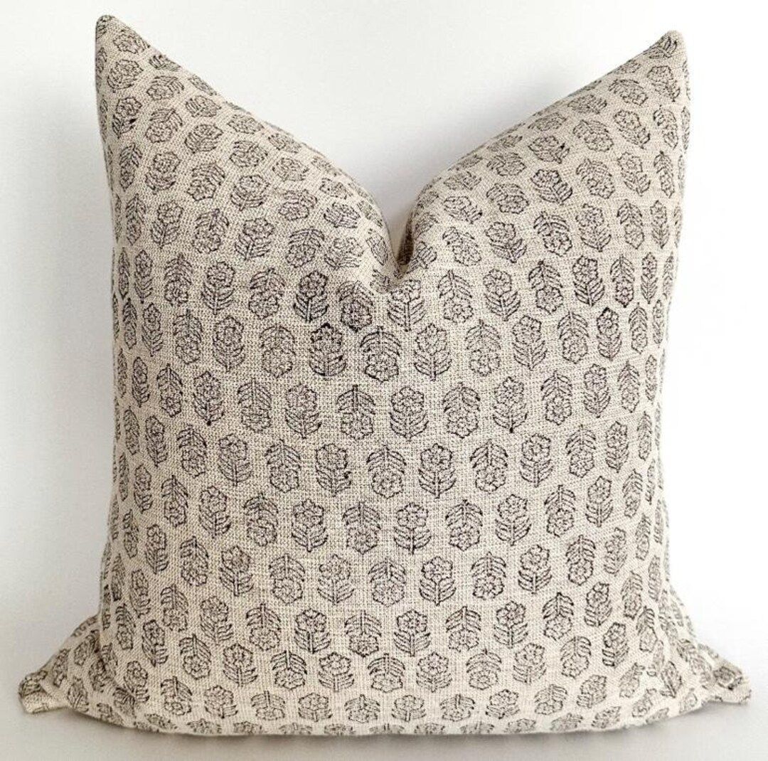 ADELE || Cream Block Print Pillow Cover Neutral Floral Pillow Cream Floral Pillow Modern Farmhous... | Etsy (US)