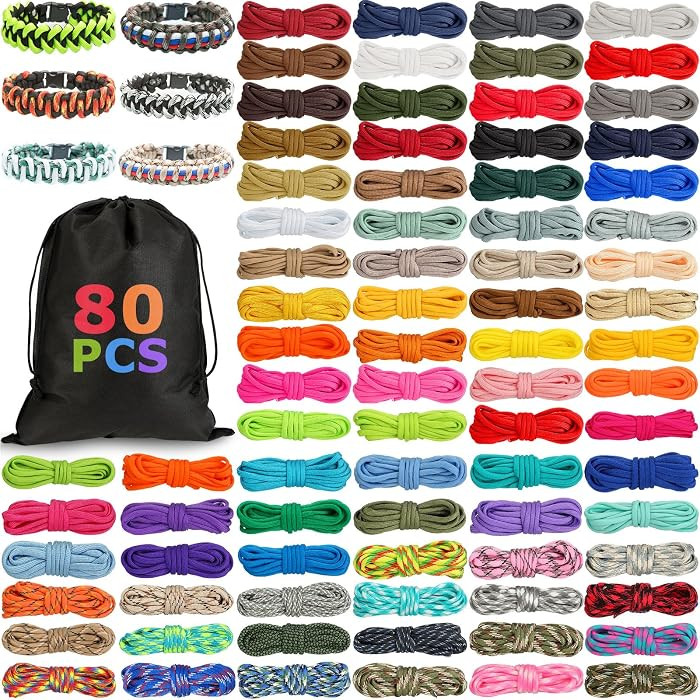 Riakrum 80 Pcs Paracord 550, 10ft Each Multifunction Paracord Ropes Combo Crafting Kits with Draw... | Amazon (US)