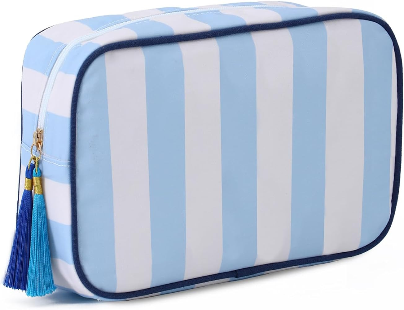 Stripe Makeup Bag Travel Cosmetic Bag Organizer Tassel Toiletry Bag Large Canvas Zipper Pouch and... | Amazon (US)