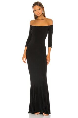 Norma Kamali Off the Shoulder Fishtail Gown in Black from Revolve.com | Revolve Clothing (Global)