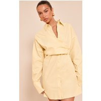 Lemon Overlay Long Sleeve Shirt Dress, Lemon | PrettyLittleThing UK