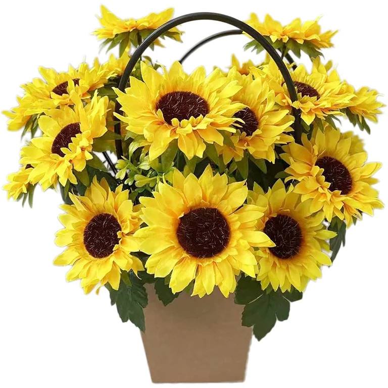 4 Bunches Artificial Flowers Sunflower Bouquets with Stems Silk Sunflowers Fake Yellow Flowers fo... | Walmart (US)