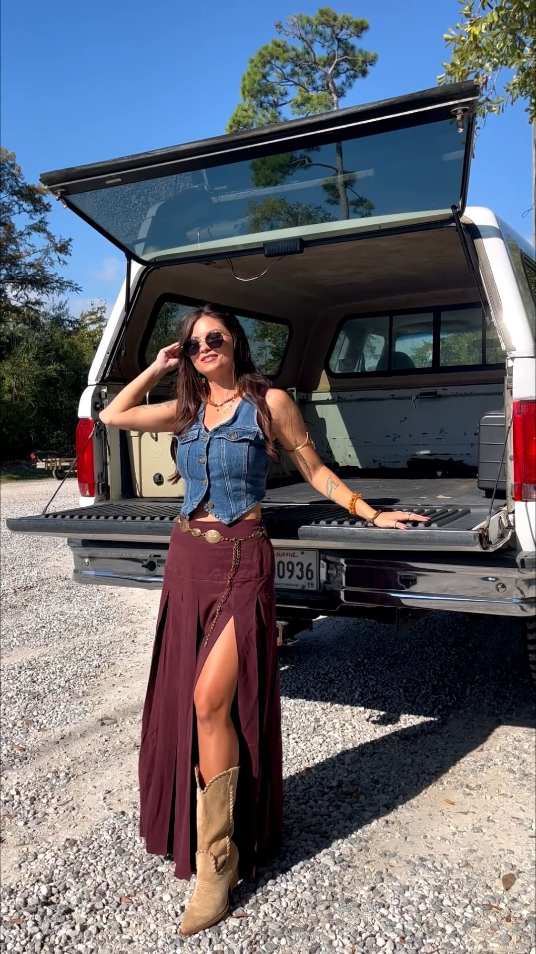 Burgundy maxi skirt paired with denim vest! Wearing xs skirt and small vest 

Jewelry will be in my Highway hippie collection on 10.24! LORI10 to save 

#LTKStyleTip #LTKSeasonal