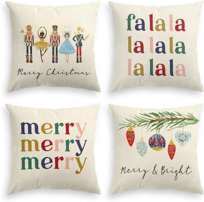 AVOIN colorlife Merry Christmas Nutcracker Throw Pillow Covers, 18 x 18 Inch Winter Holiday Party... | Amazon (US)