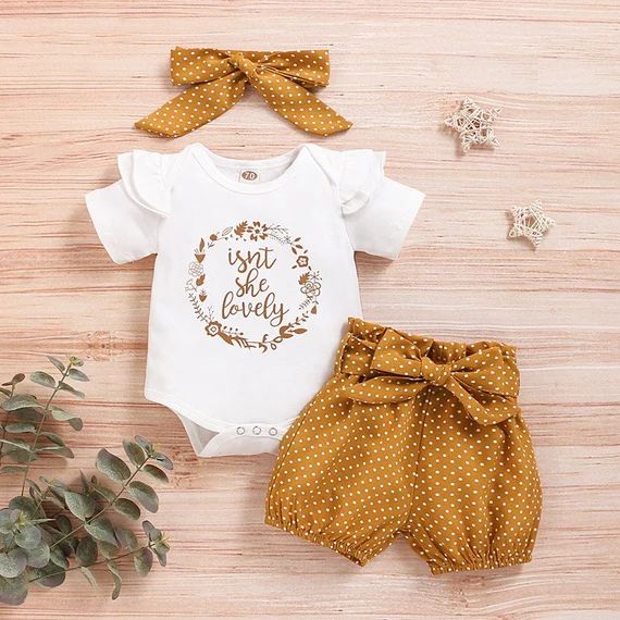 3-piece Letter Pattern Bodysuit and Polka Dot Shorts and | Etsy | Etsy (US)